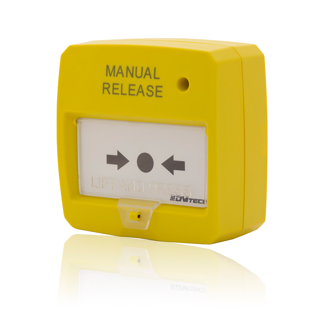 Конвенционален ръчен бутон в жълт цвят предназначен за използване за ръчно стартиране на гасене