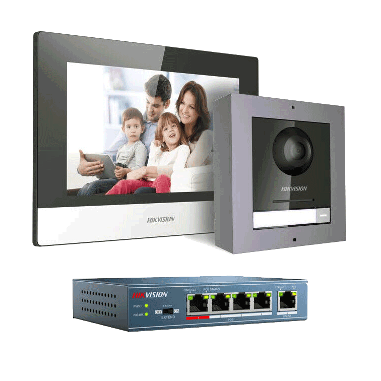 Комплект еднопостов с IP монитор, външен панел и POE switch 