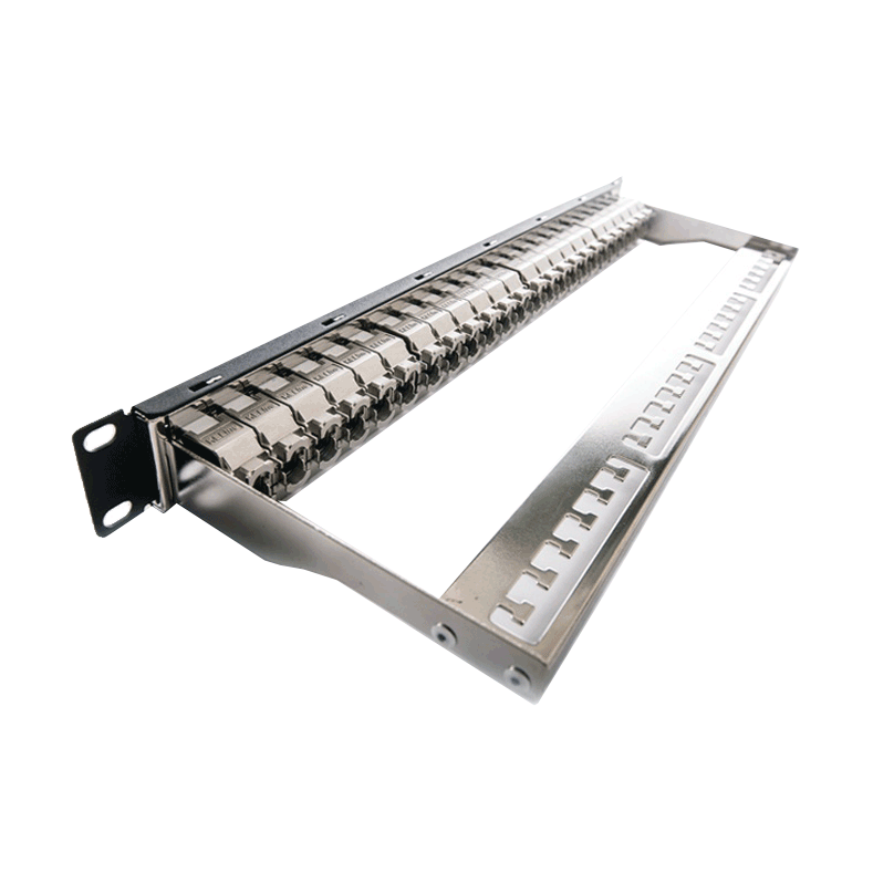 19" пач панел FTP Категория 6ᴀ 24xRJ45/s 1U черен в комплект с 24 бр. кийстони KEJ-C6A-S-10G 