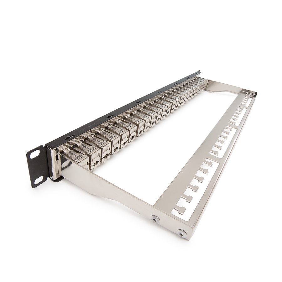19" пач панел FTP Категория 6ᴀ  24xRJ45/s 1U черен в комплект с 24 бр. кийстони KEJ-C6A-S-HD