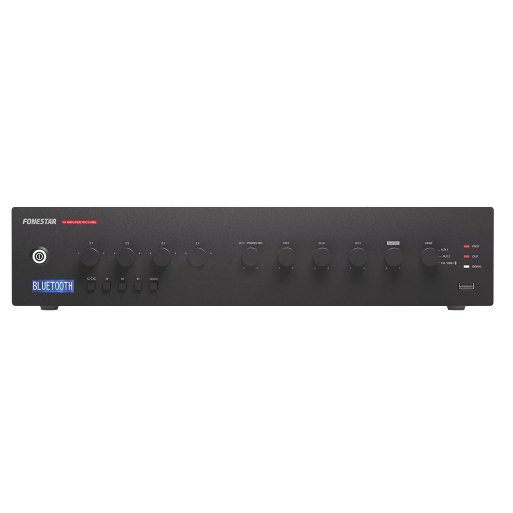 240 W 4-зонов усилвател със смесител за озвучаване с вграден FM/USB/Bluetooth плейър