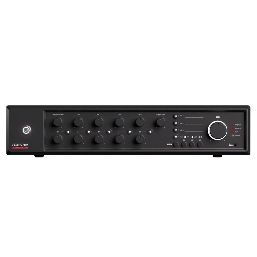 480 W 5-зонов усилвател със смесител за озвучаване с вграден FM/USB/Bluetooth плейър