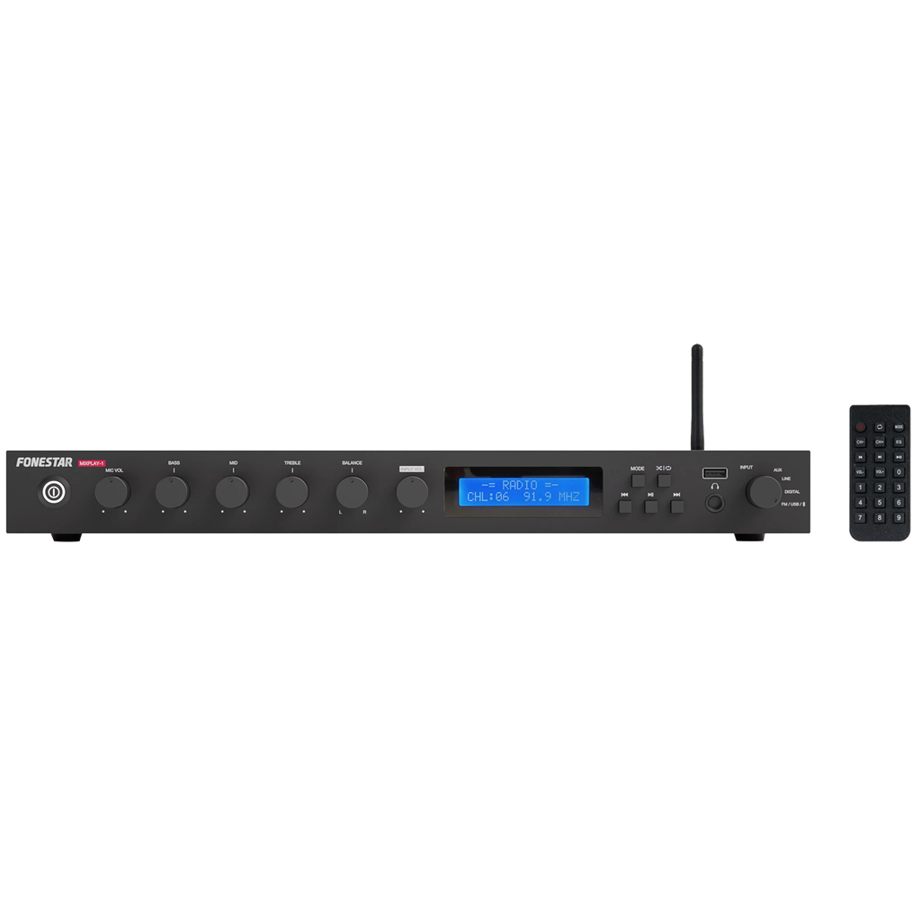 Bluetooth®/USB/FM плейър, рекордер и смесител с възможност за рак монтаж (1U,19'') и дистанционно управление