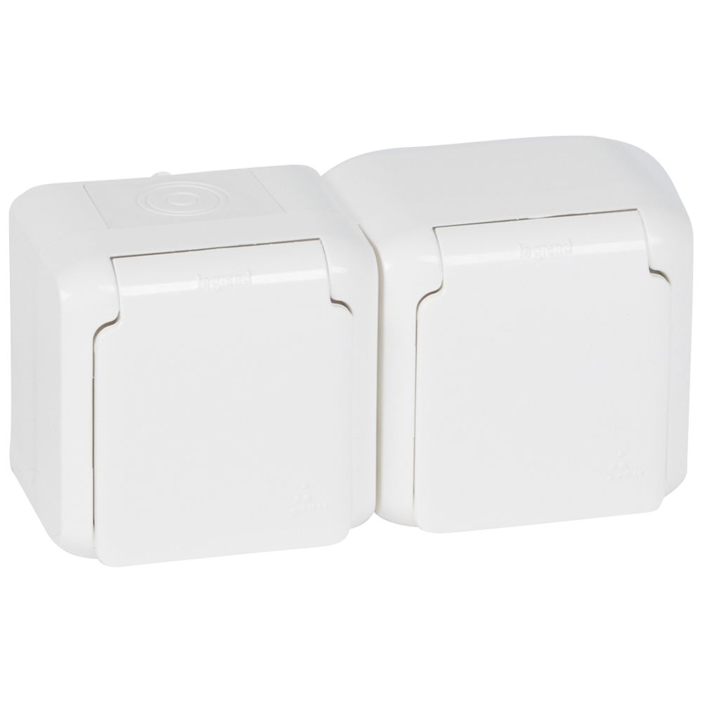 Контакт шуко ДВОЕН IP44 открит монтаж цвят Бял Forix Legrand