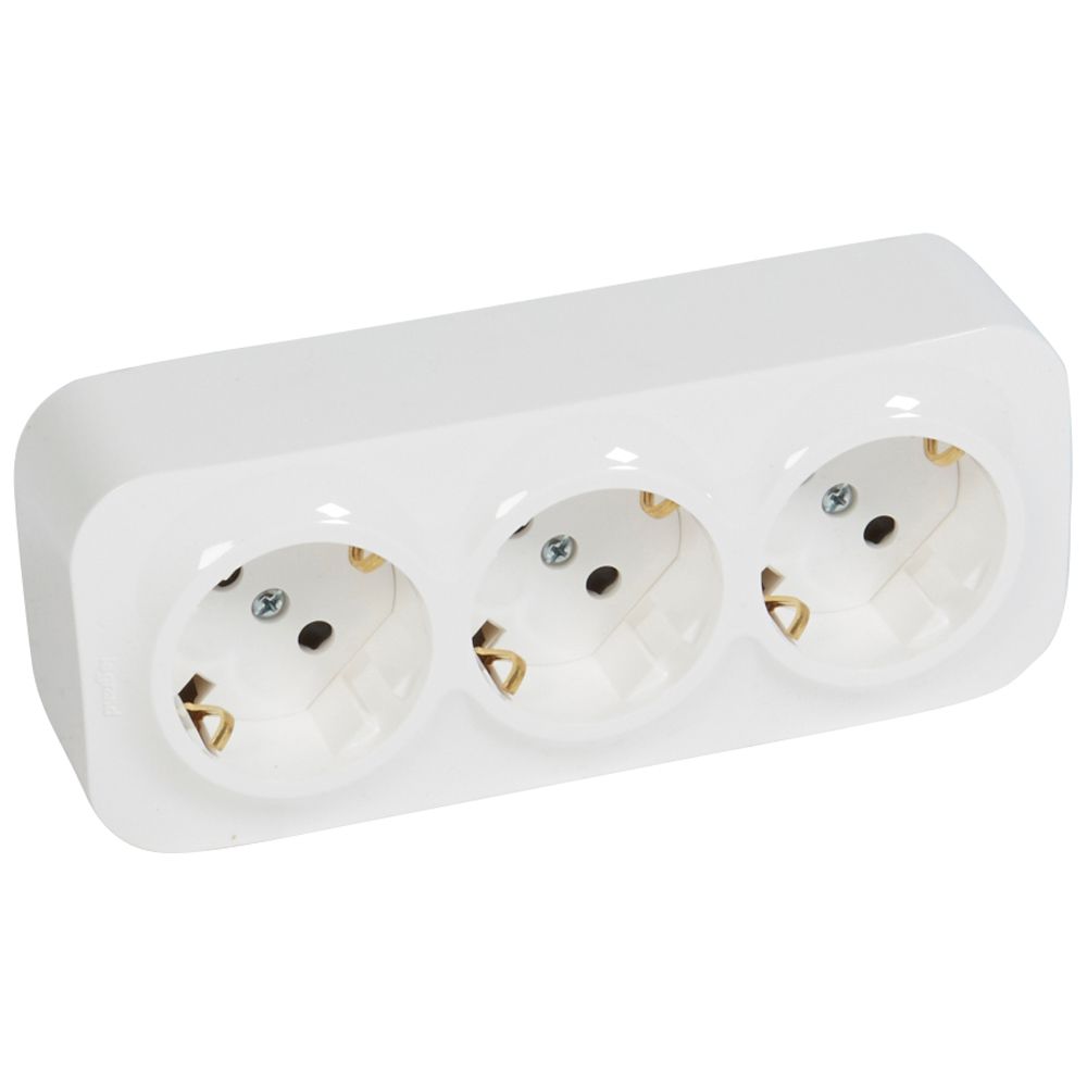Контакт шуко ТРОЕН IP21 открит монтаж цвят Бял Forix Legrand