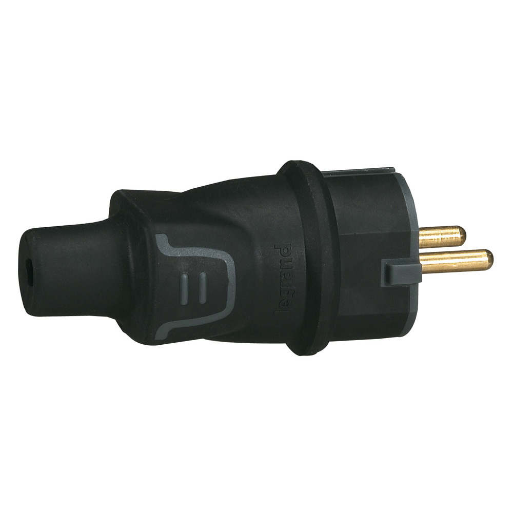 Щепсел черен 2P+Т 16A ІР44 250V гумиран Legrand /10бр/
