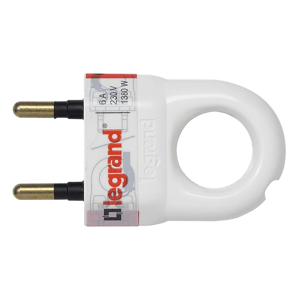 Щепсел бял 2P 6A 250V /30бр/ Legrand