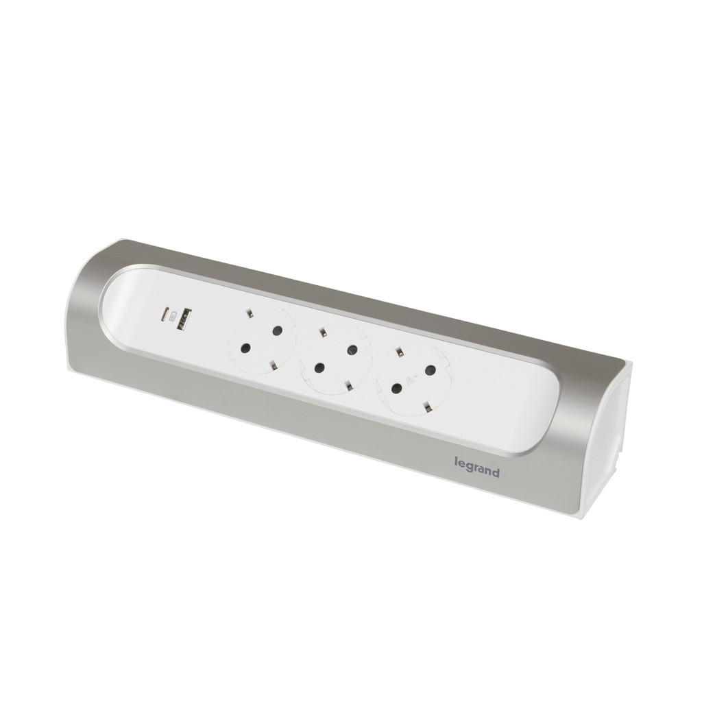 Разклонител ъглов сив 3x2P+E без кабел с USB A+C 3A 15W Corner NEW Legrand