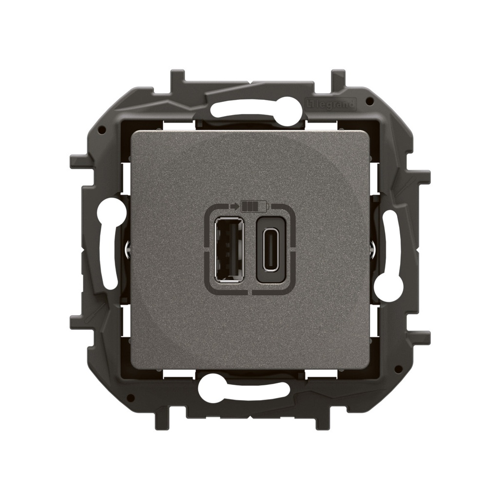 Розетка 2хUSB за зареждане тип A+C 3A 15W цвят Сив Niloe New Legrand