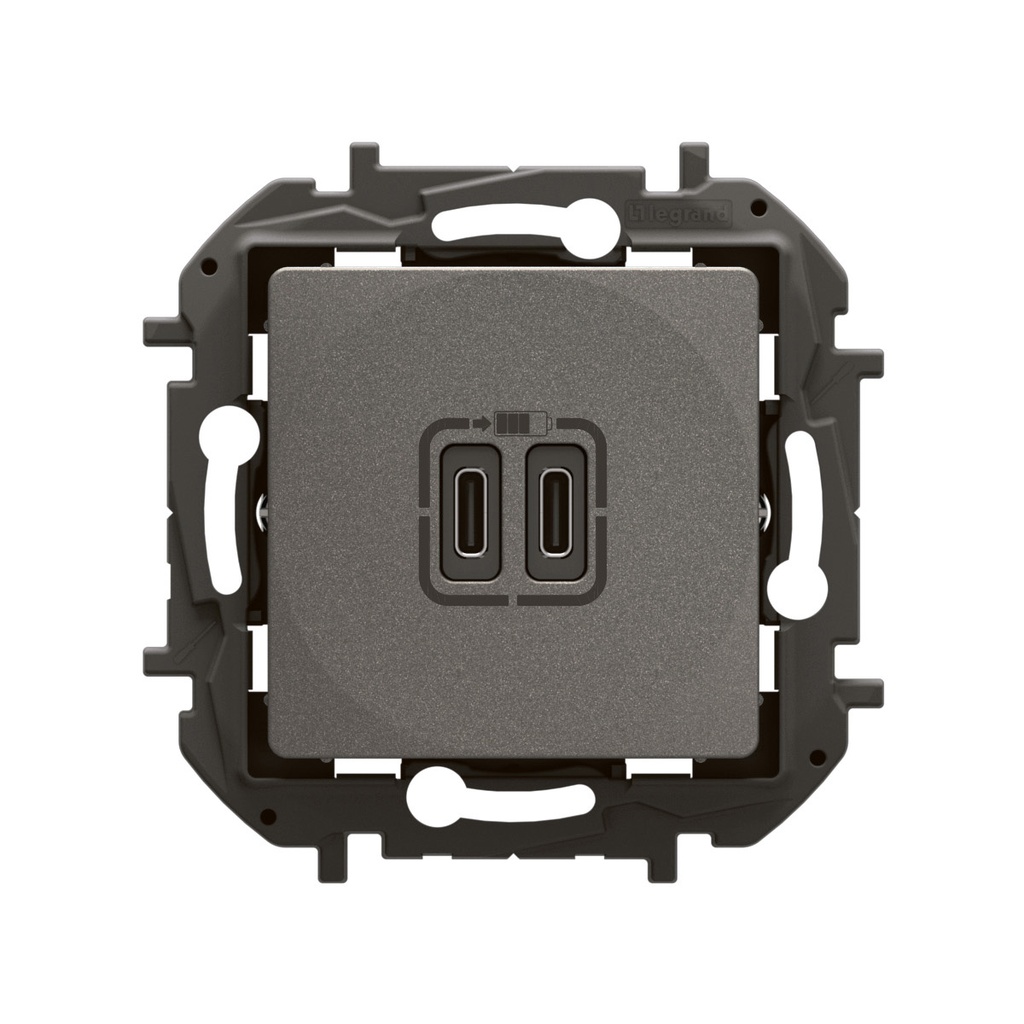Розетка 2хUSB за зареждане тип C 3A 15W цвят Сив Niloe New Legrand