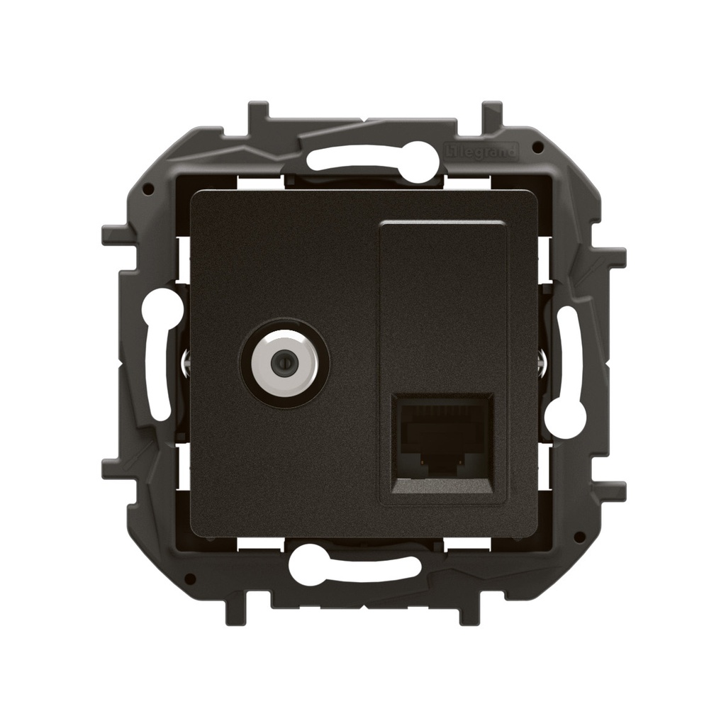 Розетка TV тип F конектор + RJ45 UTP cat.6 цвят Черен Niloe New Legrand