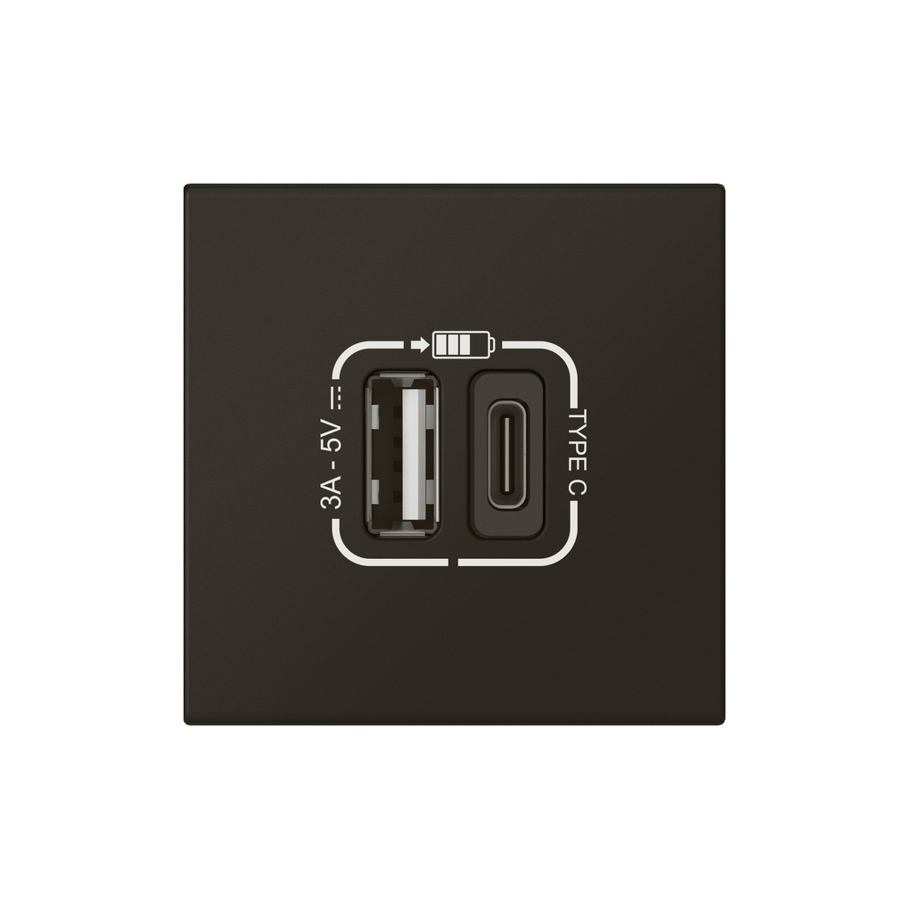 Розетка 2хUSB за зареждане тип A+C 3A 15W 2 мод. цвят Черен Mosaic Legrand