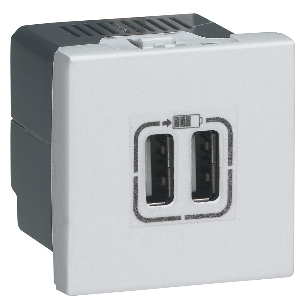 Розетка 2хUSB за зареждане тип А 2.4A 12W 2 мод. цвят Бял Mosaic Legrand