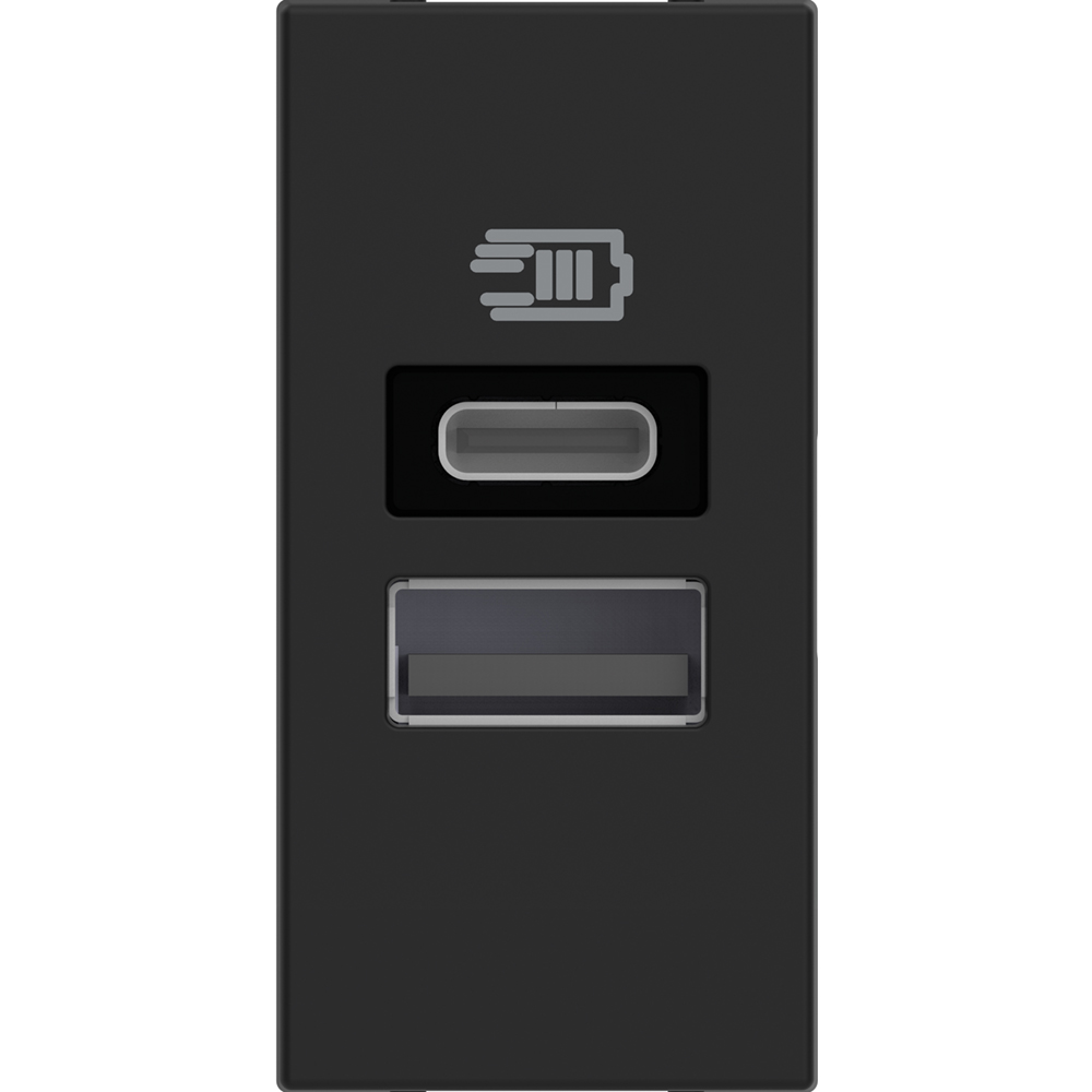 Розетка 2xUSB за зареждане тип A+C 3A 15W 1 мод. цвят Черен /блистер/ Classia Bticino