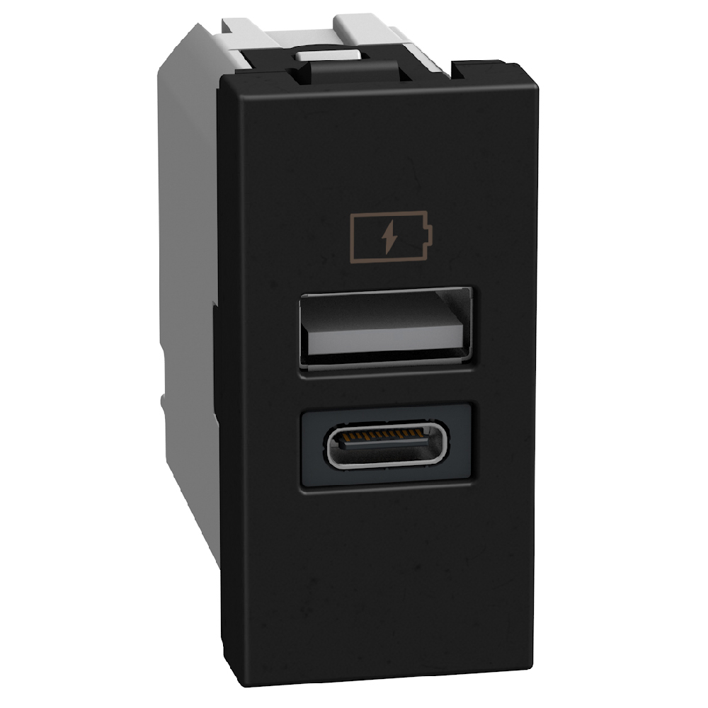Розетка 2xUSB за зареждане тип A+C 3A 15W 1 мод. цвят Графит Light Now Bticino