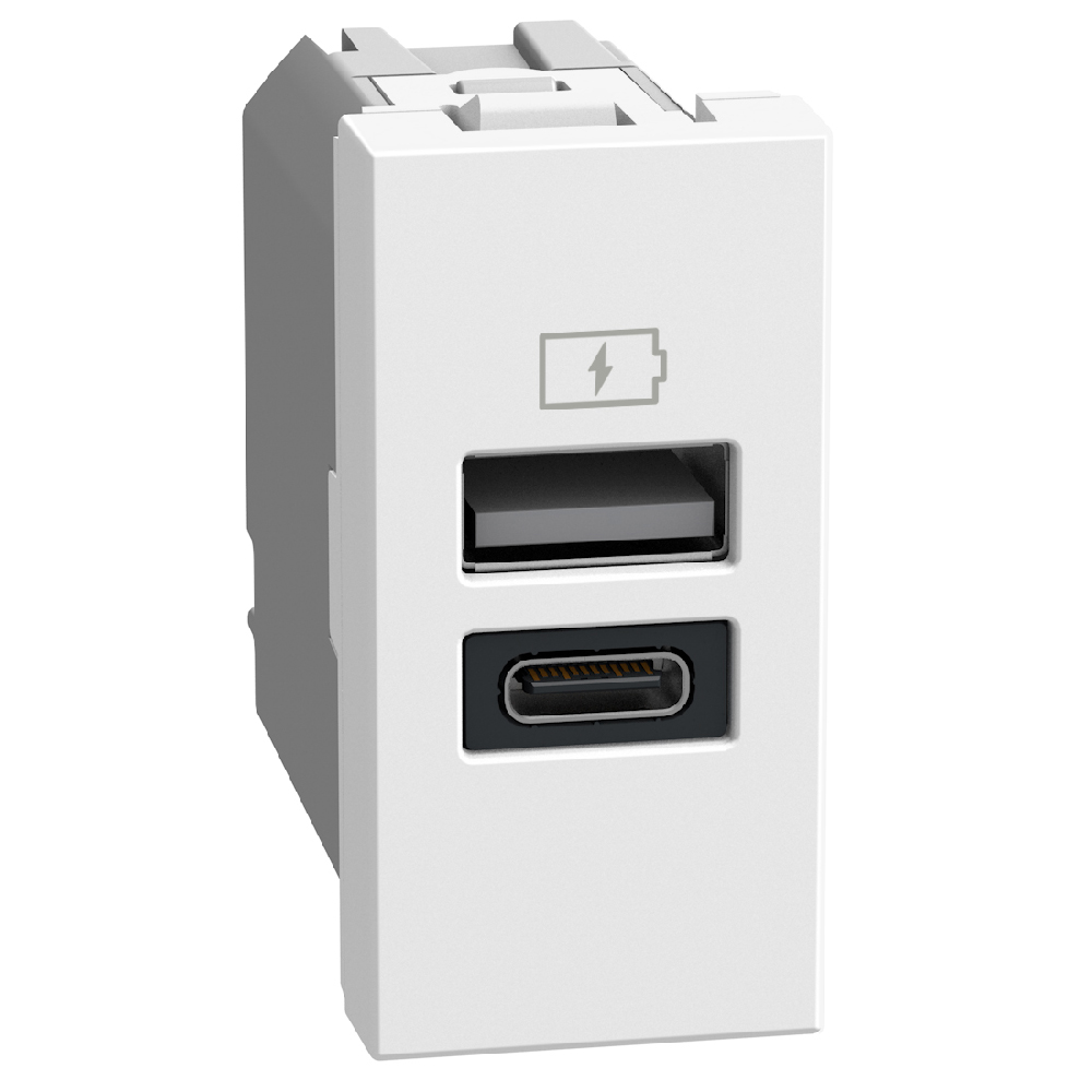 Розетка 2xUSB за зареждане тип A+C 3A 15W 1 мод. цвят Бял Light Now Bticino