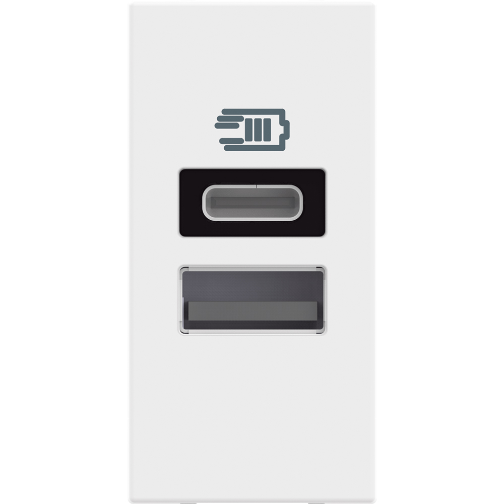 Розетка 2xUSB за зареждане тип A+C 3A 15W 1 мод. цвят Бял /блистер/ Classia Bticino
