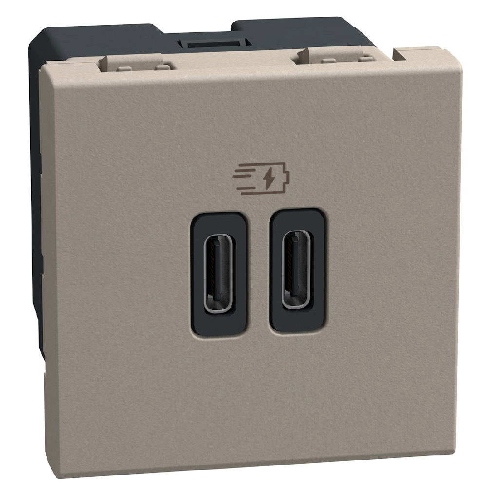 Розетка 2xUSB за зареждане тип C 3A 15W 2 мод. цвят Камък Light Now Bticino