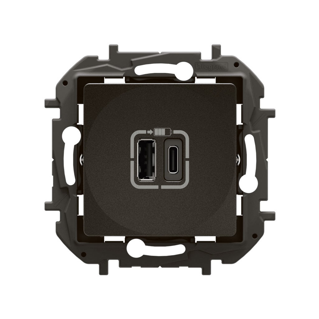 Розетка 2хUSB за зареждане тип A+C 3A 15W цвят Черен Niloe New Legrand