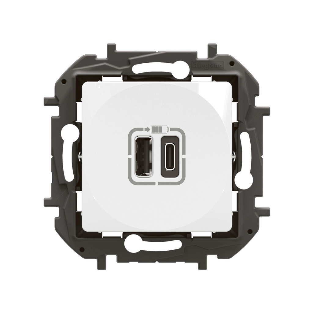 Розетка 2хUSB за зареждане тип A+C 3A 15W цвят Бял Niloe New Legrand