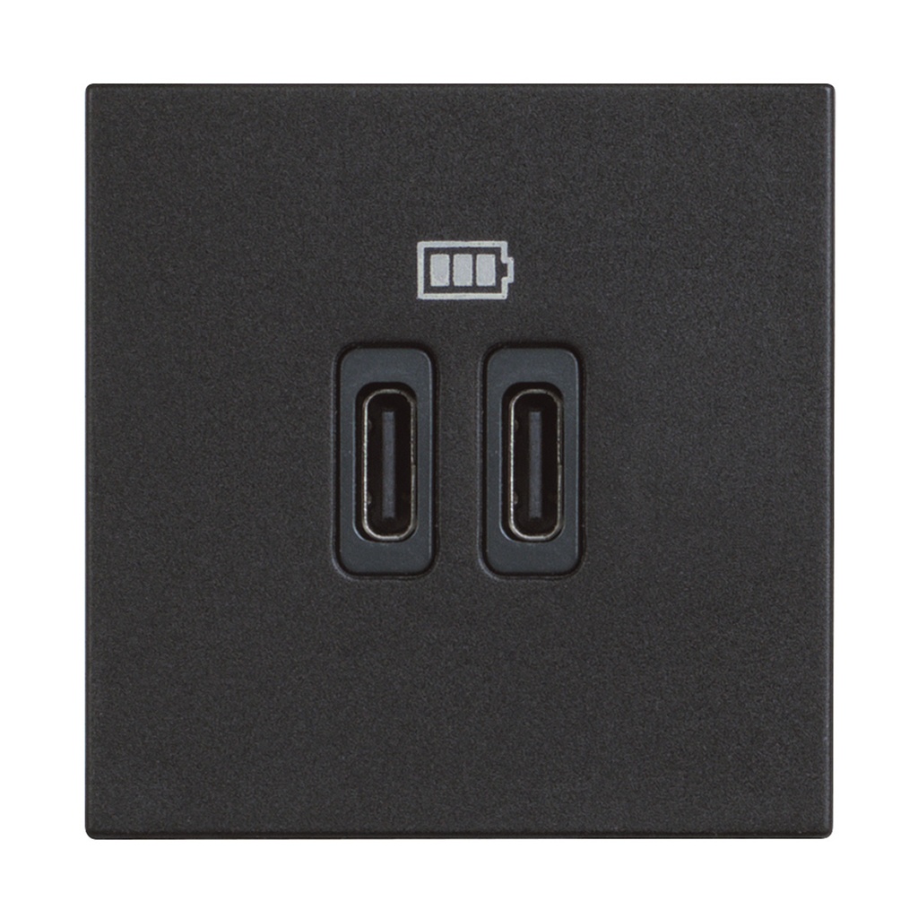 Розетка 2xUSB за зареждане тип C 3A 15W 2 мод. цвят Черен /блистер/ Classia Bticino