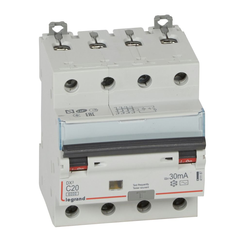 ДТЗ комбинирана DX3 4P 20A крива C 30mA тип AC 6kA 4 мод. Legrand