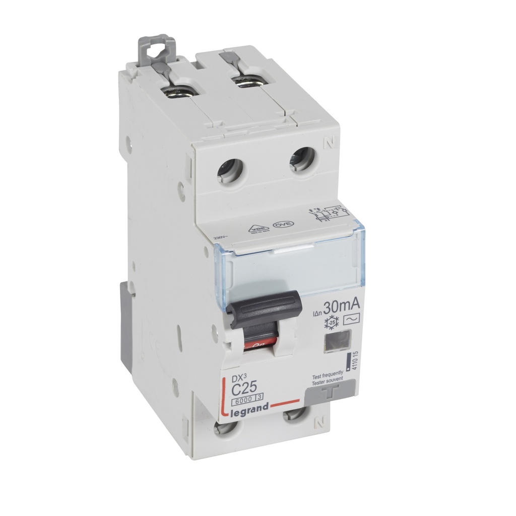 ДТЗ комбинирана DX3 1P+N 25A крива C 30mA тип AC 6kA 2 мод. Legrand