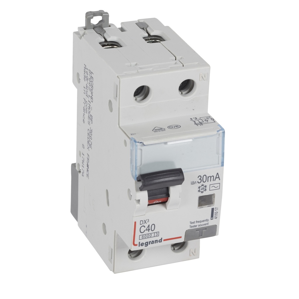 ДТЗ комбинирана DX3 1P+N 40A крива C 30mA тип AC 6kA 2 мод. Legrand