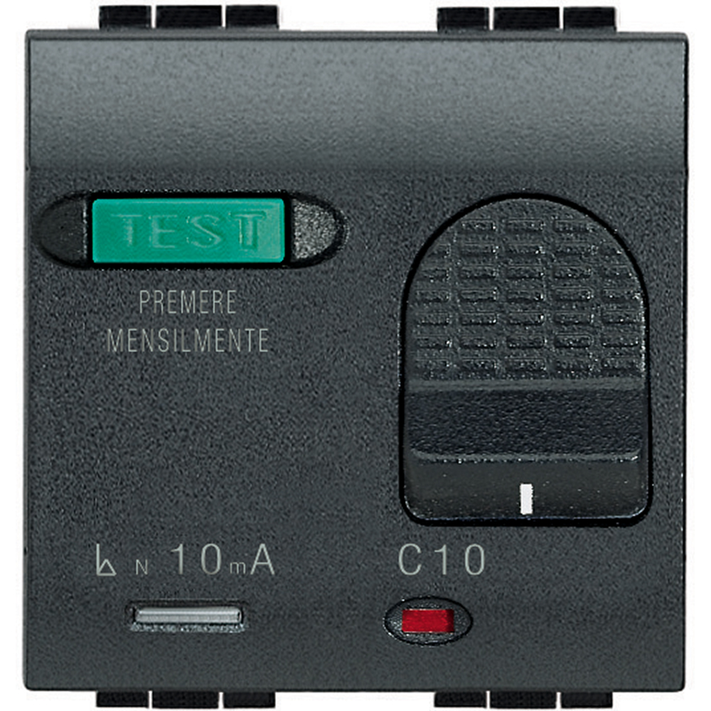ДТЗ комбинирана 1P+N 10A крива C 10mA тип AC 3kA 2 модула цвят Антрацит LL Bticino