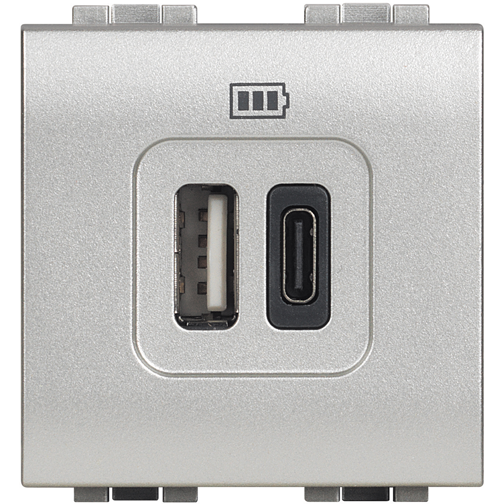 Розетка 2xUSB за зареждане тип A+C 3A 15W 2 модула цвят Алуминий LL Bticino