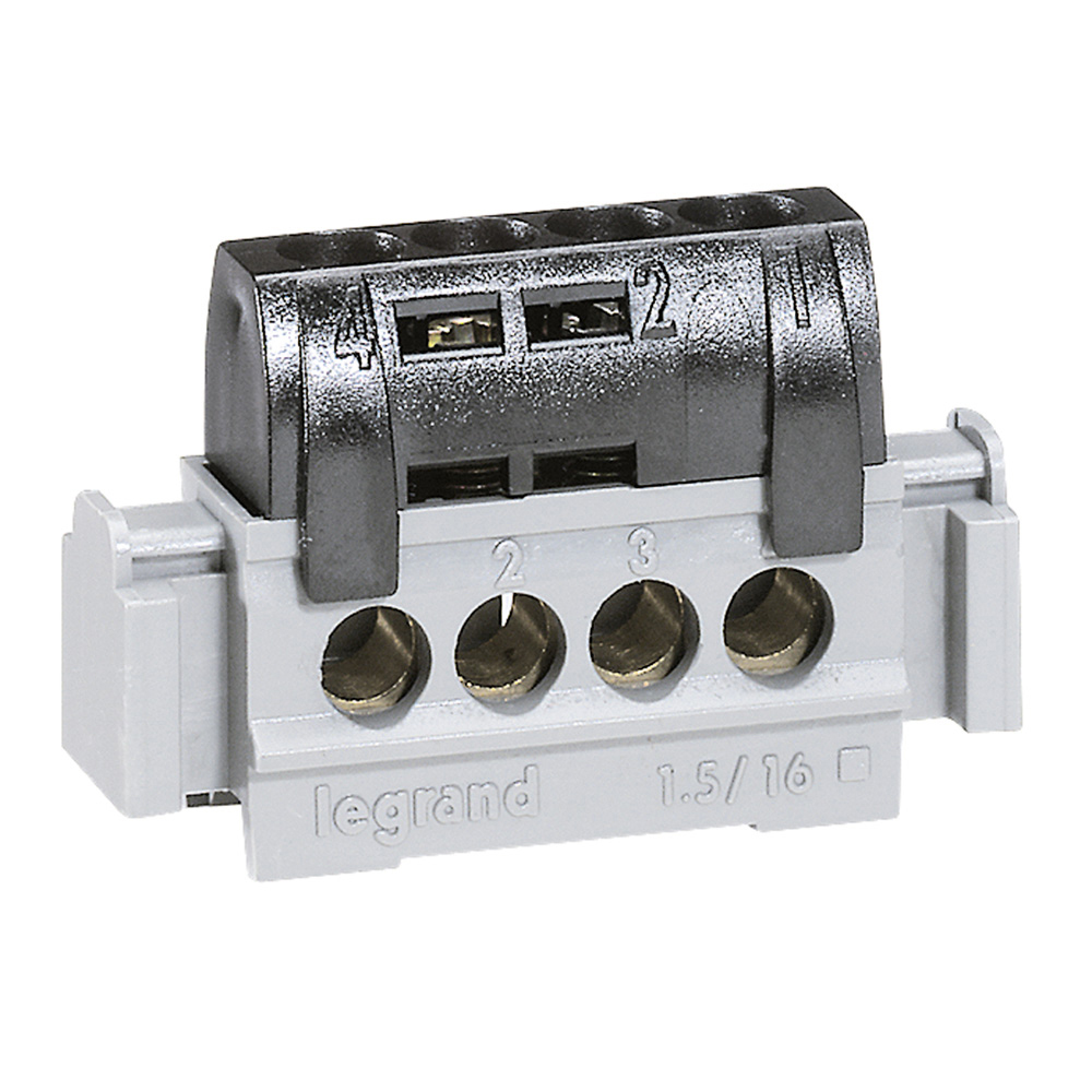 Клемен блок с основа, 4 изхода 4х1.5-16mm2 черна Legrand