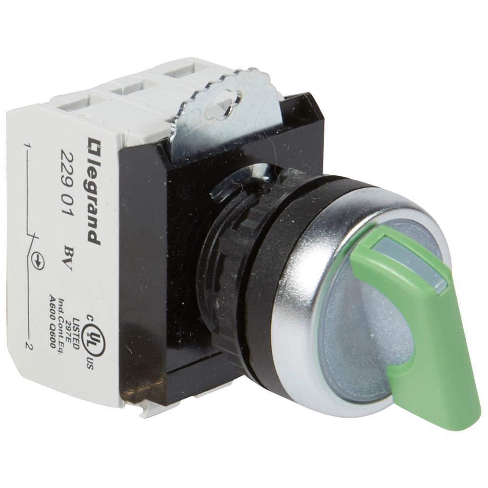 Превключвател зелен 1-2 1NO-1NC светещ 12...24Vac/dc Ø22mm Legrand