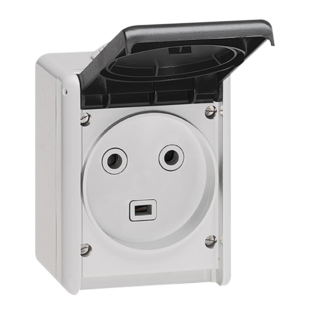 Контакт френски стандарт открит монтаж 2P+N 32A IP44 цвят Сив Plexo Legrand