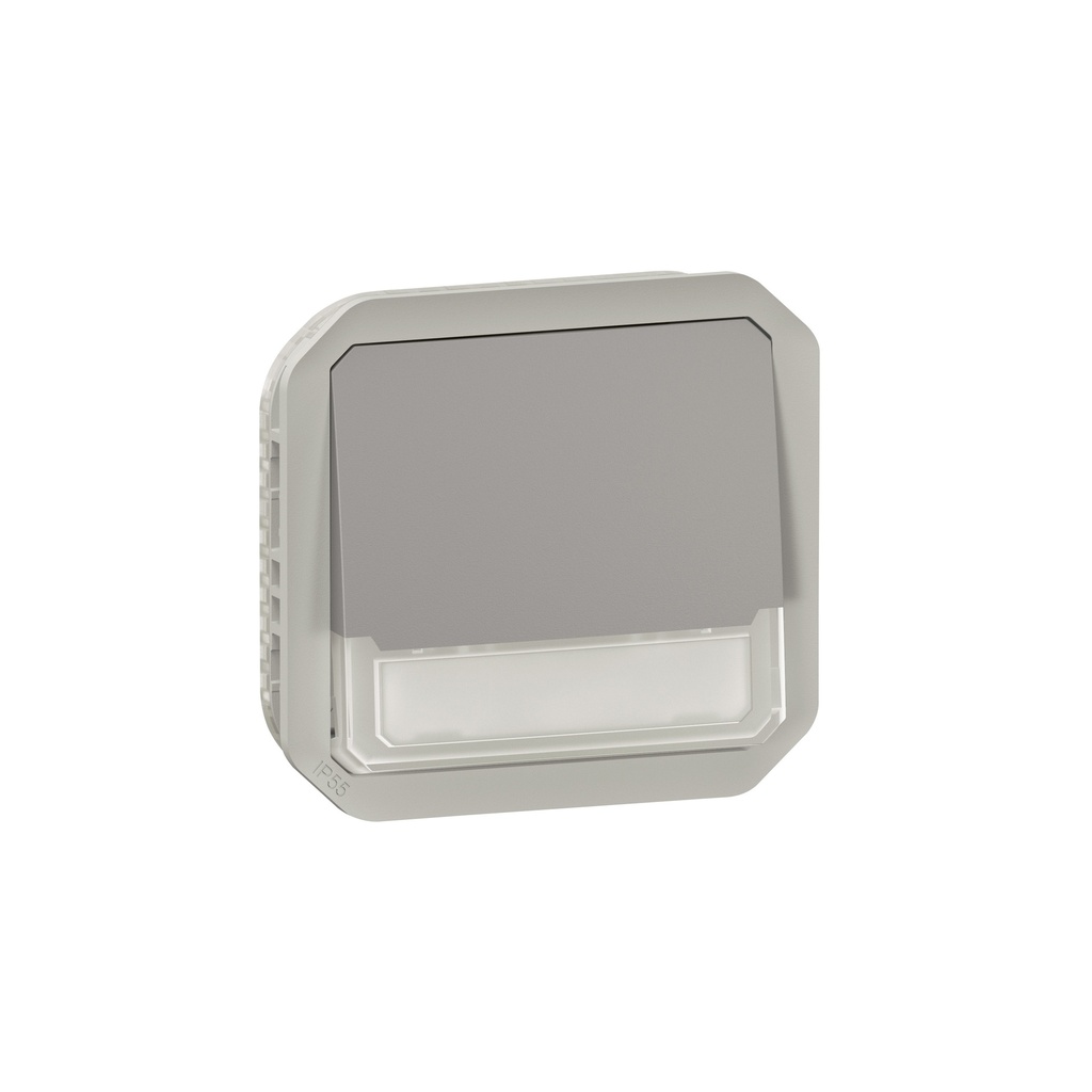 Бутон NO/NC с подсветка 12V и етикет механизъм цвят Сив IP55 Plexo New Legrand