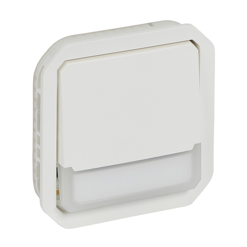 Бутон NO/NC с подсветка 12V и етикет механизъм цвят Бял IP55 Plexo New Legrand
