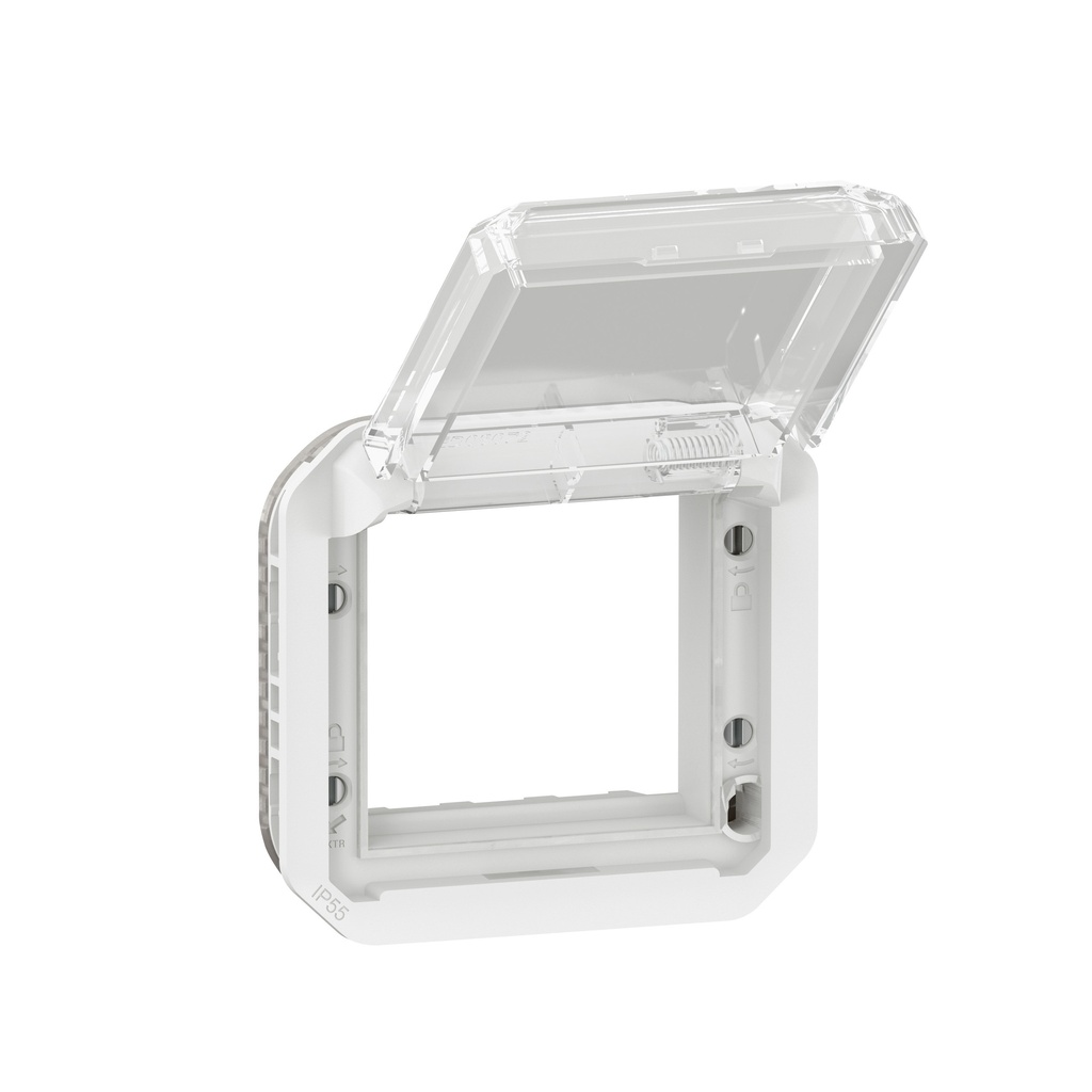 Адаптер за Mosaic 45x45мм с прозрачен капак механизъм цвят Бял IP55 Plexo New Legrand