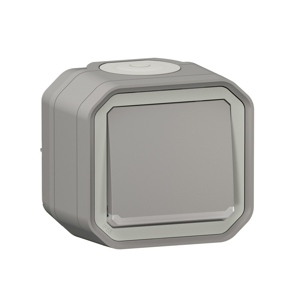 Девиаторен ключ с индикатор моноблок за открит монтаж цвят Сив IP55 Plexo New Legrand
