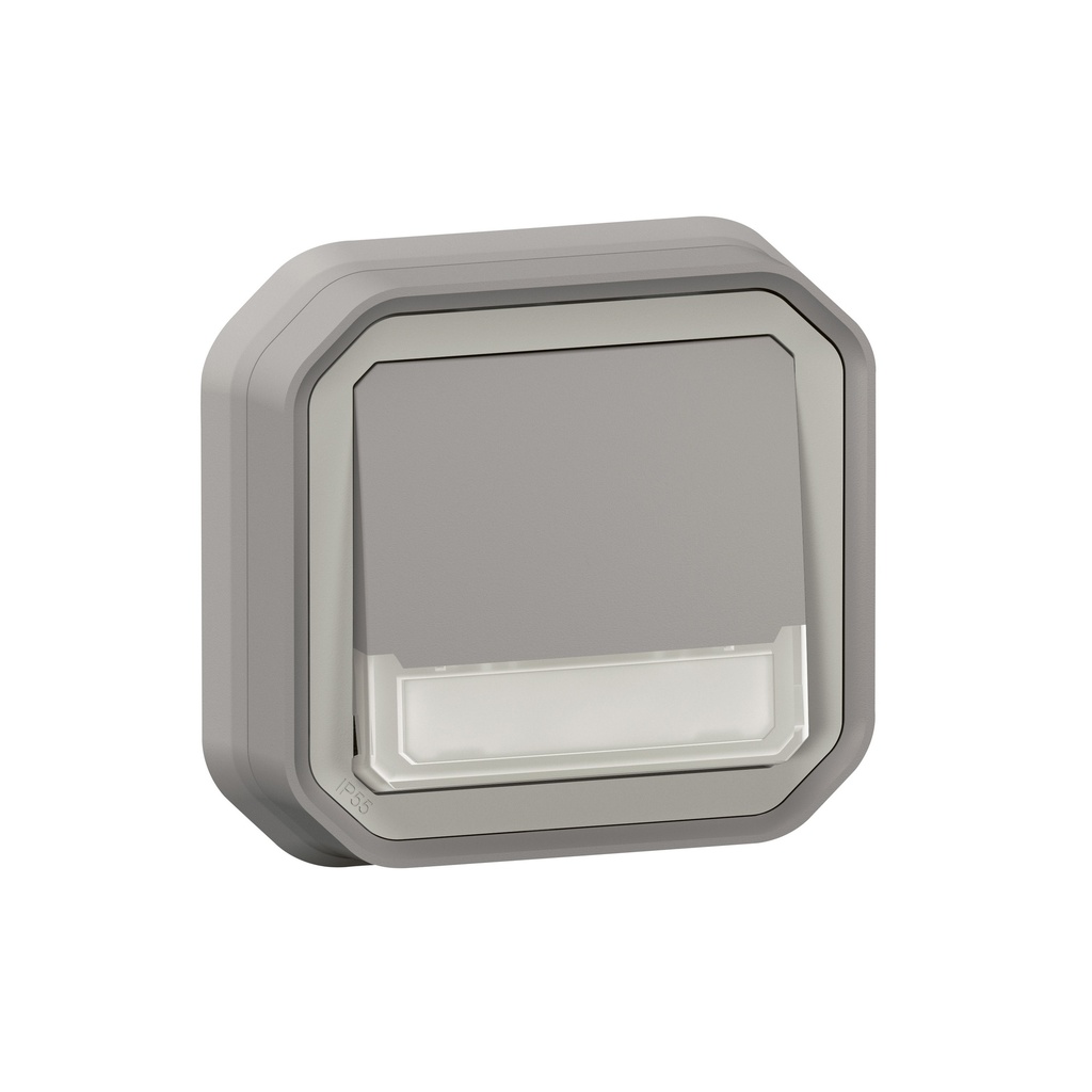Бутон NO/NC с подсветка 12V и етикет моноблок за скрит монтаж цвят Сив IP55 Plexo New Legrand