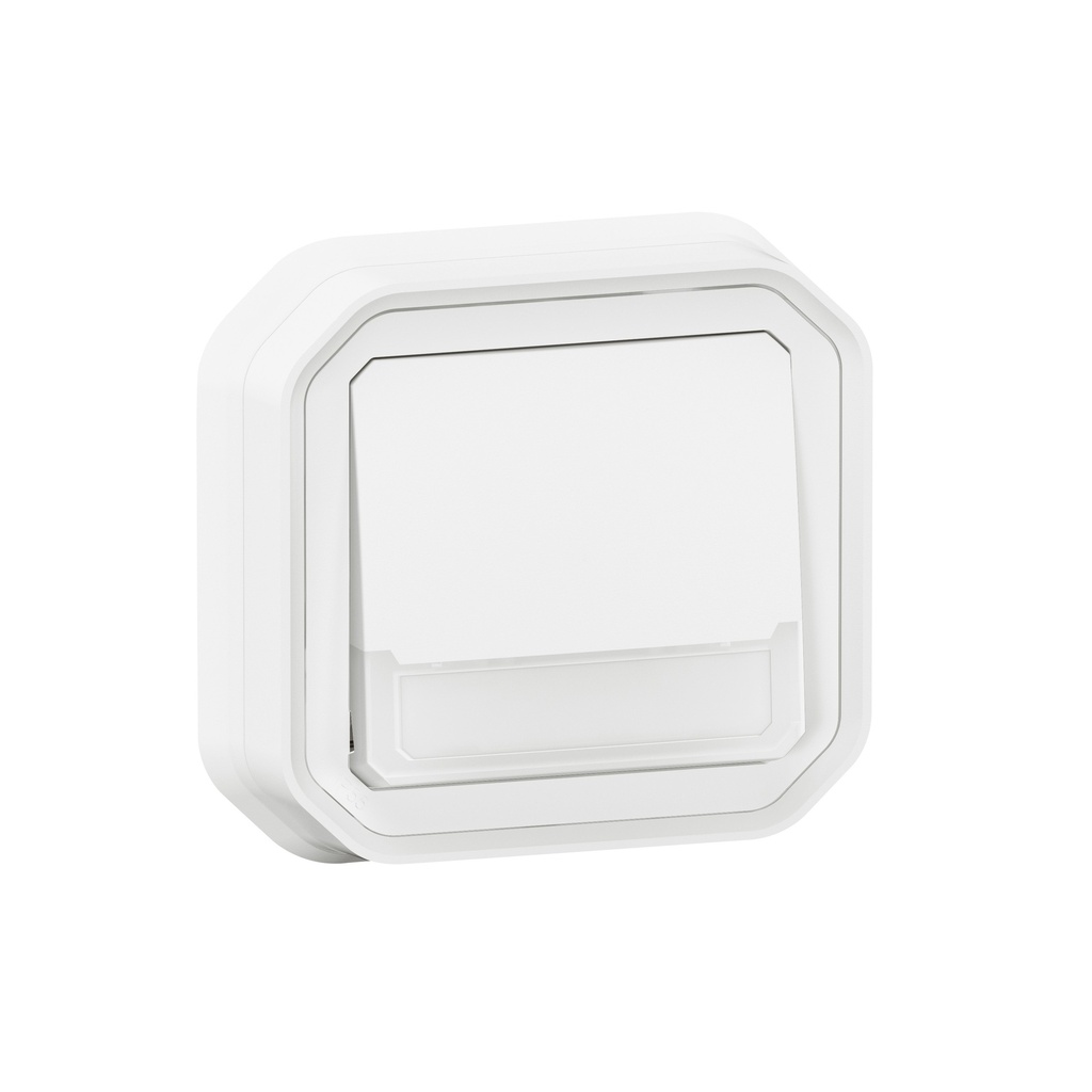 Бутон NO/NC с подсветка 12V и етикет моноблок за скрит монтаж скоби цвят Бял IP55 Plexo New Legrand