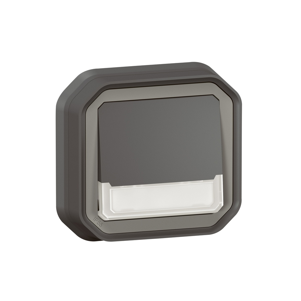 Бутон NO/NC с подсветка 12V и етикет моноблок за скрит монтаж цвят Антрацит IP55 Plexo New Legrand
