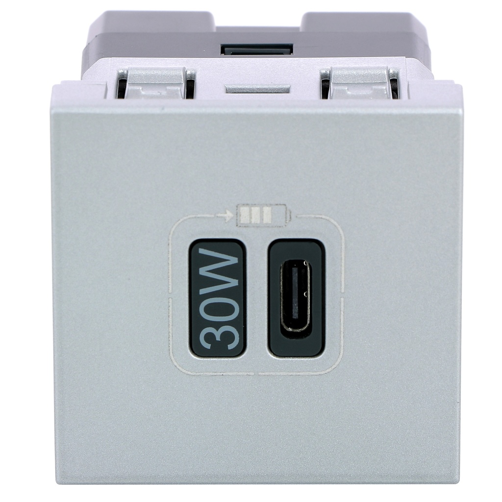 Розетка USB за зареждане тип C Power Delivery 30W 2 модула цвят Алуминий Mosaic Legrand
