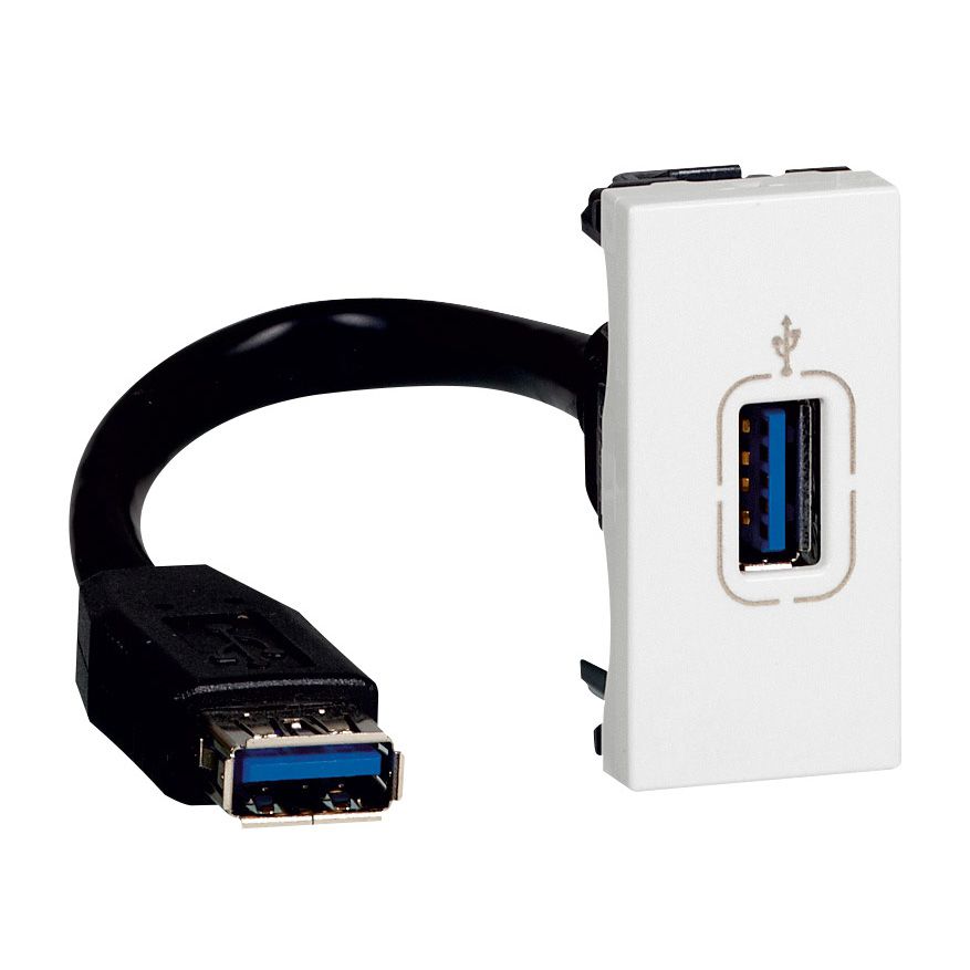 Розетка USB 3.0 за комуникация тип A 1 модул с кабел 15см. цвят Бял Mosaic Legrand
