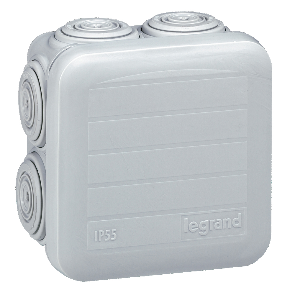 Разклонителна кутия открит монтаж 65x65x40мм гладка IP55 цвят Сив Plexo Legrand