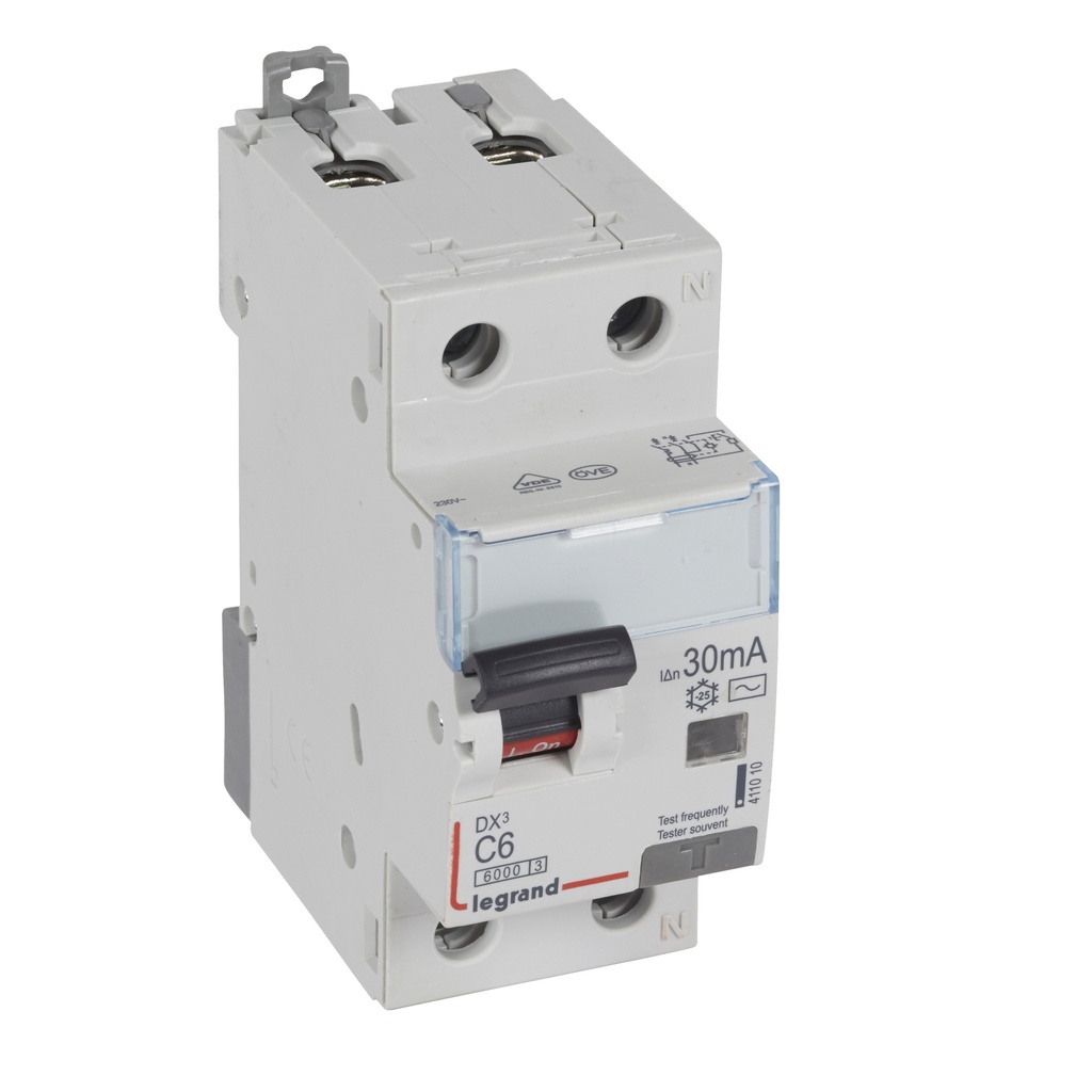 ДТЗ комбинирана DX3 1P+N 6A крива C 30mA тип AC 6kA 2 модула Legrand