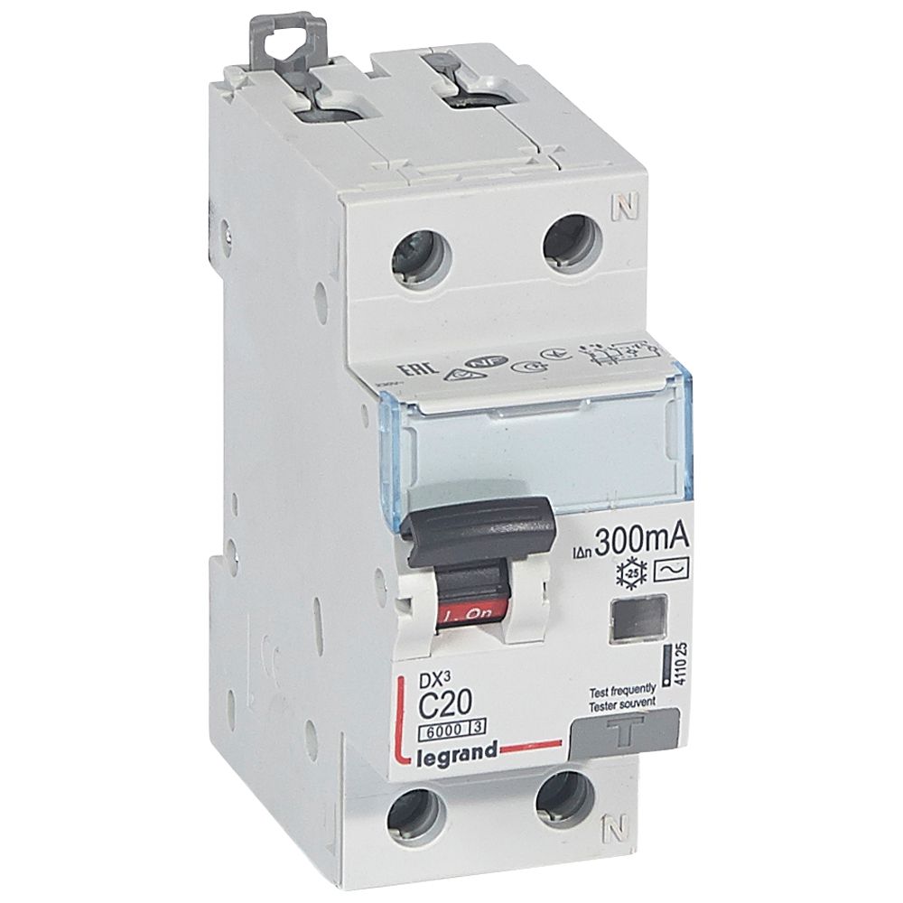 ДТЗ комбинирана DX3 1P+N 20A крива C 300mA тип AC 6kA 2 модула Legrand