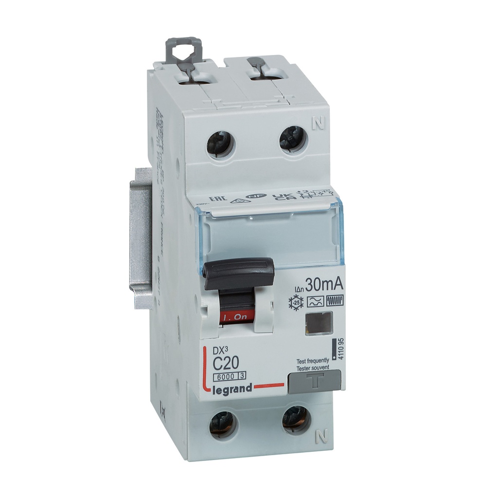 ДТЗ комбинирана DX3 1P+N 20A крива C 30mA тип F 10kA 2 модула Legrand