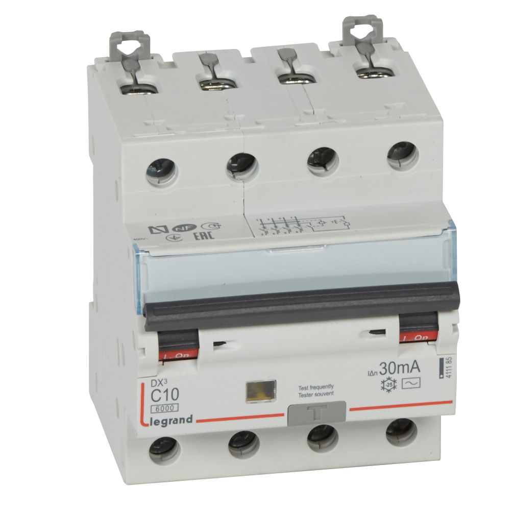 ДТЗ комбинирана DX3 4P 10A крива C 30mA тип AC 6kA 4 модула Legrand