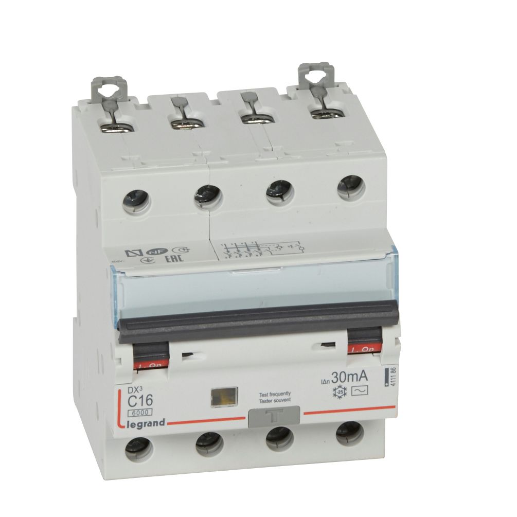 ДТЗ комбинирана DX3 4P 16A крива C 30mA тип AC 6kA 4 модула Legrand