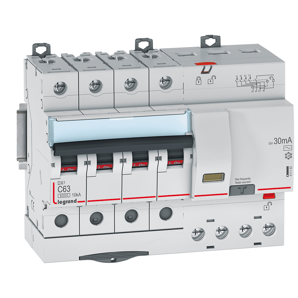 ДТЗ комбинирана DX3 4P 63A крива C 30mA тип AC 6kA 7 модула Legrand