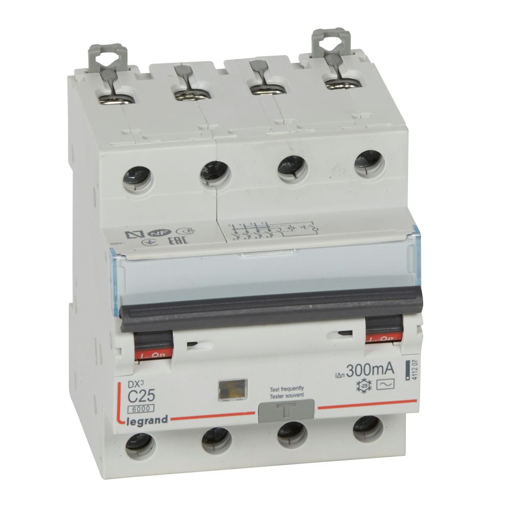 ДТЗ комбинирана DX3 4P 25A крива C 300mA тип AC 6kA 4 модула Legrand
